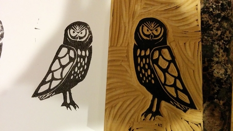 Owl image made through lino printing